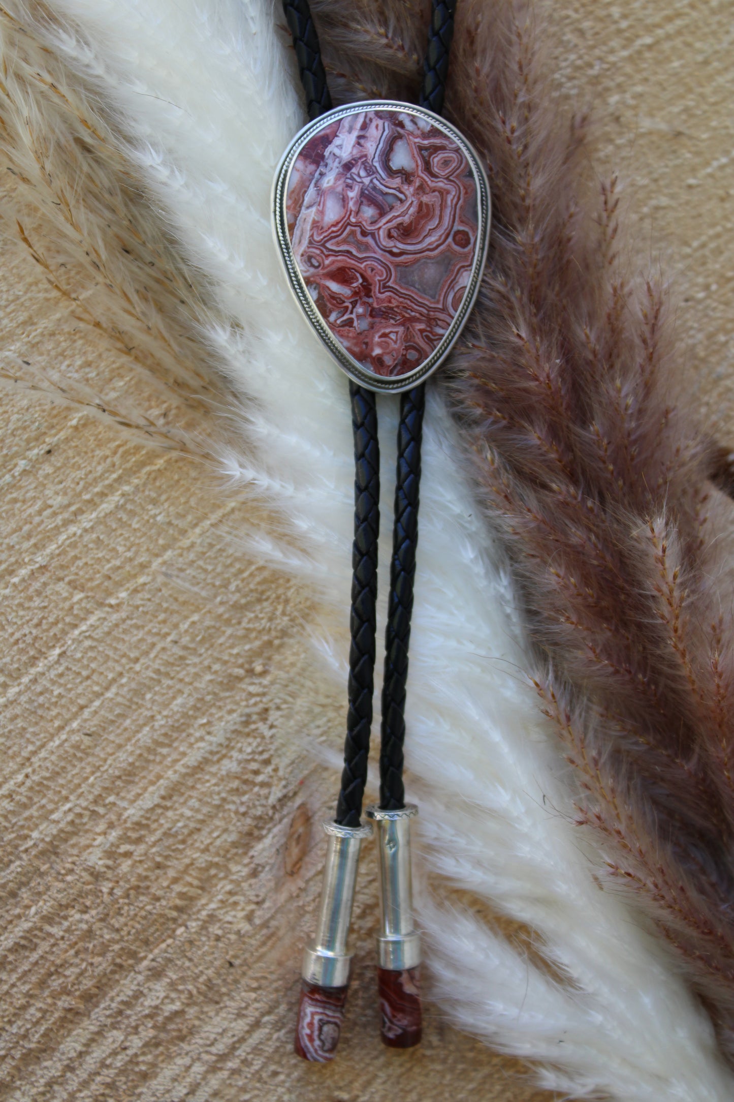 Crazy Lace Agate Bolo Tie