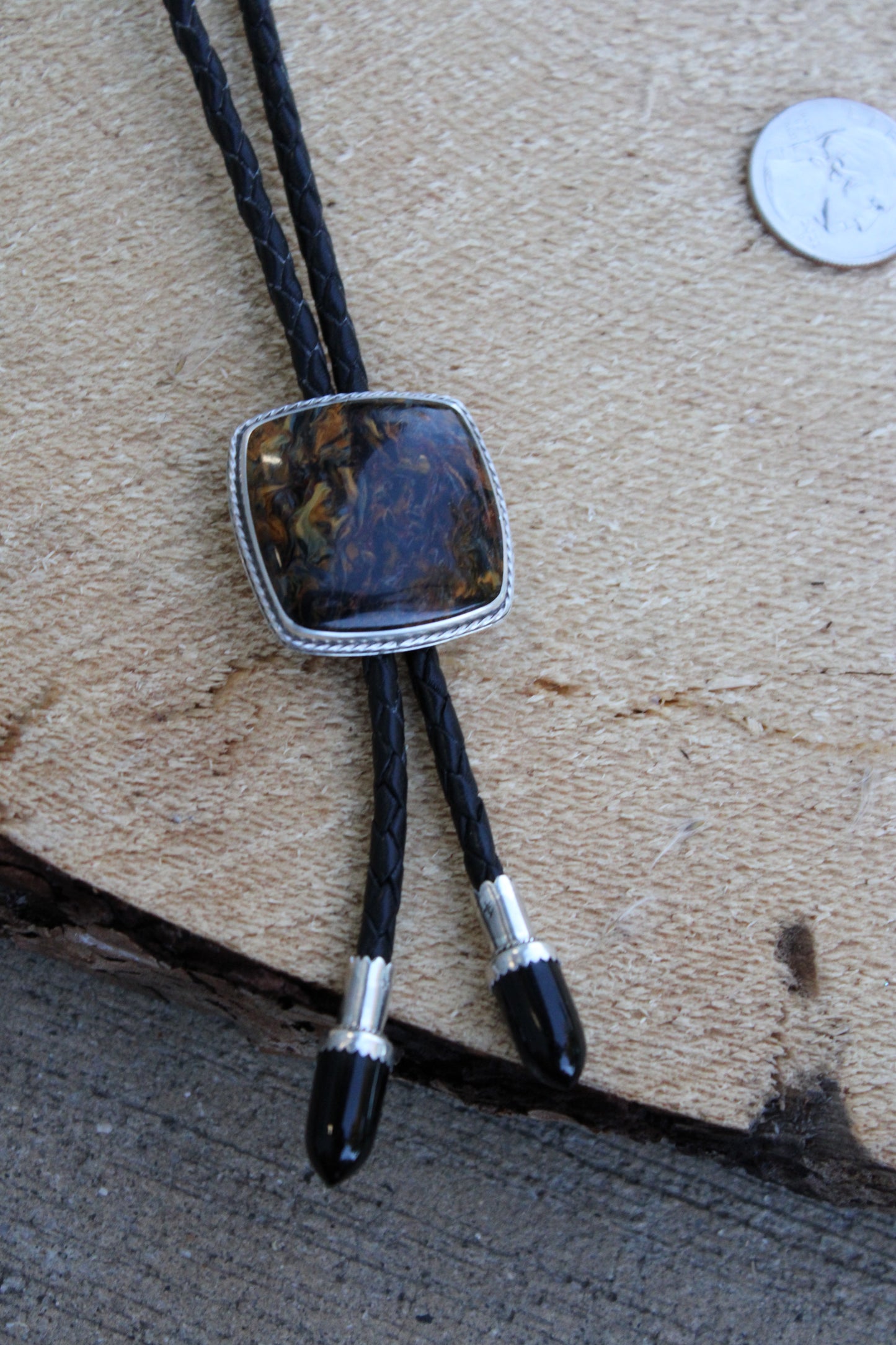 Pietersite Bolo Tie with Onyx Tips