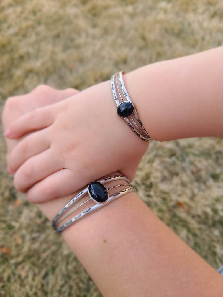 Black Lace Onyx Mother + Daughter Matching Bracelet Set