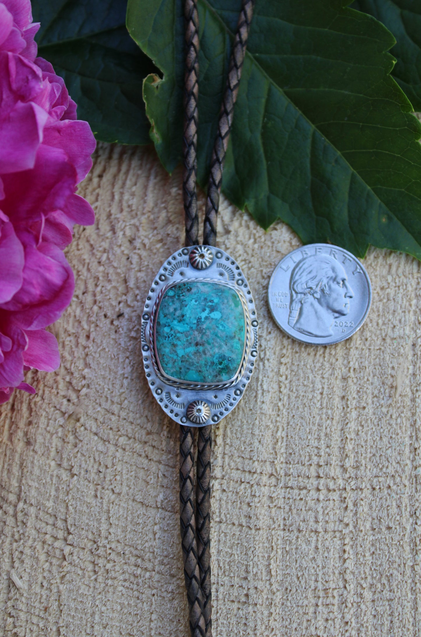 Chrysacolla Bolo Tie with Opal Tips