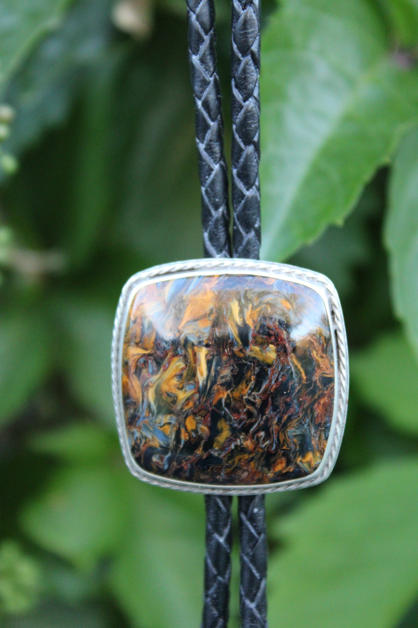 Pietersite Bolo Tie with Onyx Tips