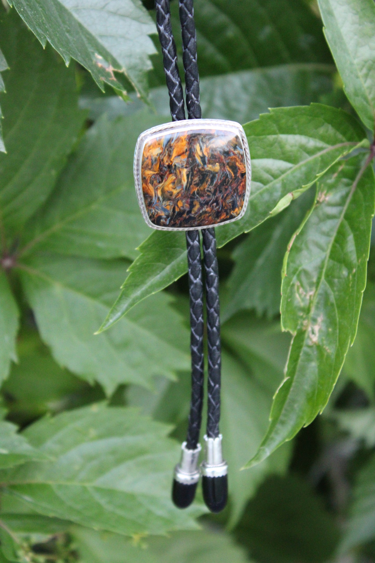 Pietersite Bolo Tie with Onyx Tips
