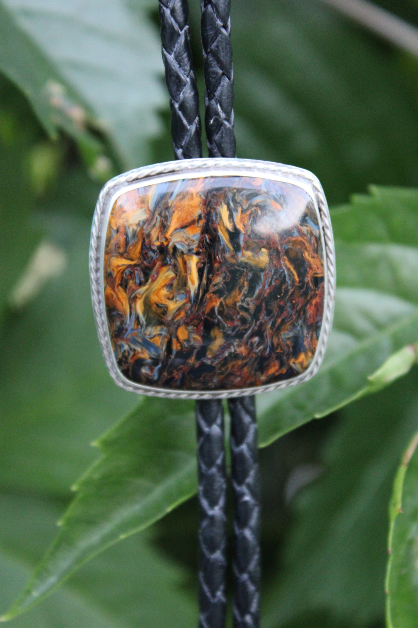 Pietersite Bolo Tie with Onyx Tips