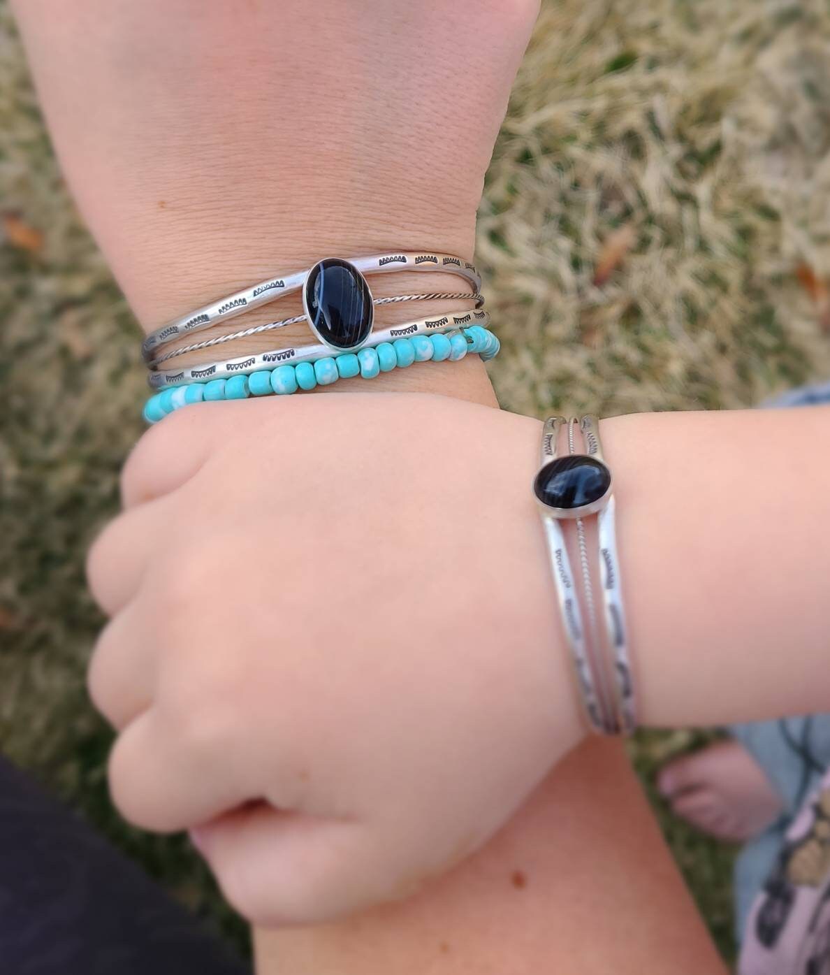 Black Lace Onyx Mother + Daughter Matching Bracelet Set